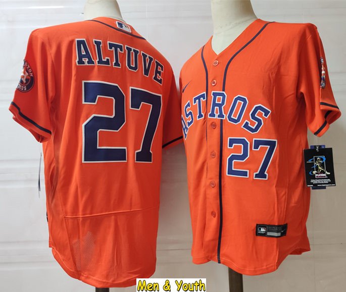 men's & youth Baseball Team Uniform #27 Jose Altuve Jerseys Orange ...