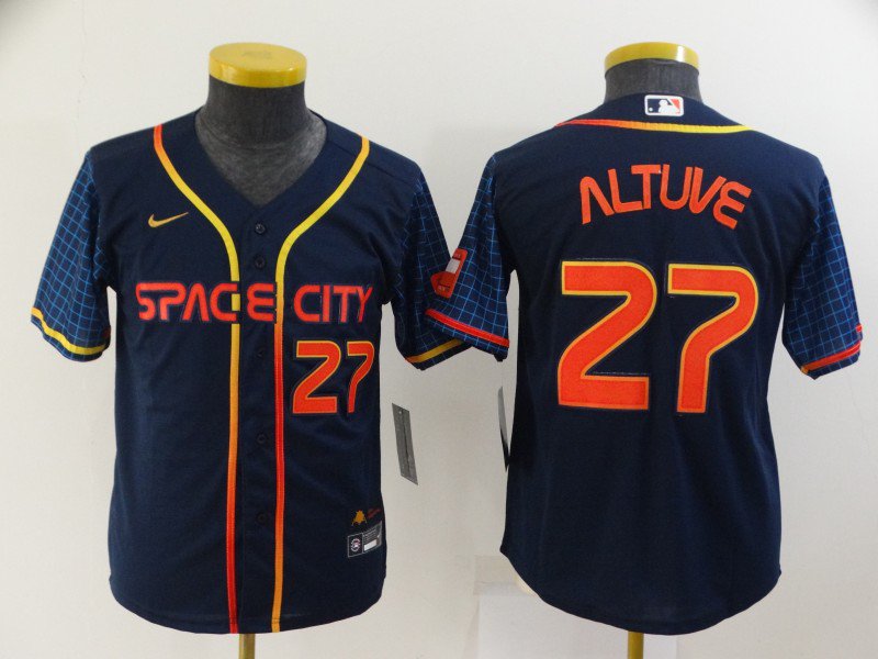 Youth Baseball Team Uniform #27 Jose Altuve Jerseys Navy City Connect CoolBase League kids Shirts