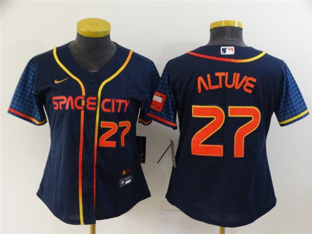 women's Baseball Team Uniform #27 Jose Altuve Jerseys Navy City Connect League ladys Shirts