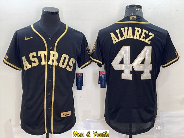 men's & youth Baseball Team Uniform #44 Yordan Alvarez Jerseys Black Golden Edition FlexBase Shirts