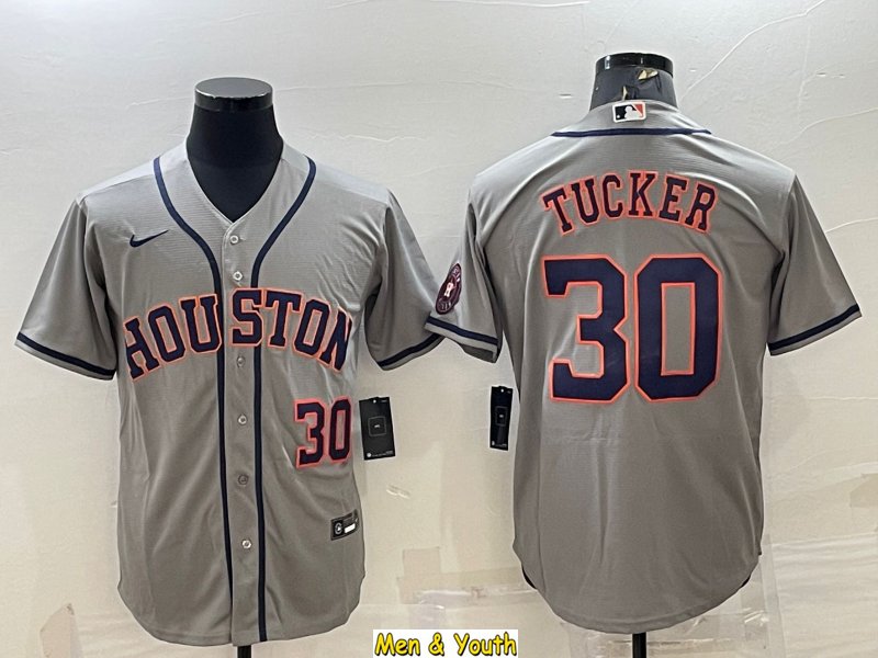 men's & youth Baseball Team Uniform 30 Kyle Tucker Jerseys Gray Road