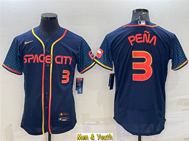 men's & youth Baseball Team Uniform #3 Jeremy Pena Jerseys Navy City Connect FlexBase League Shirts