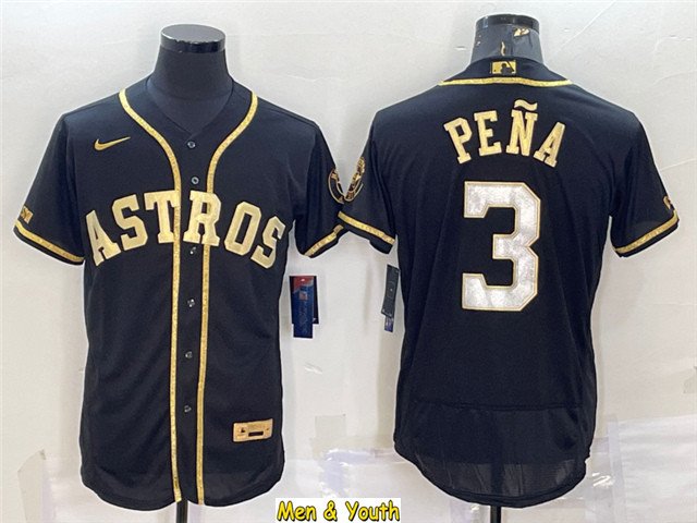 men's & youth Baseball Team Uniform #3 Jeremy Pena Jerseys Black Golden Edition FlexBase Shirts