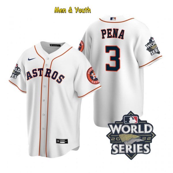 men's & youth Baseball Team Uniform 3 Jeremy Pena Jerseys White