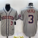 men's & youth Baseball Team Uniform #3 Jeremy Pena Jerseys Gray Road CoolBase League Shirts