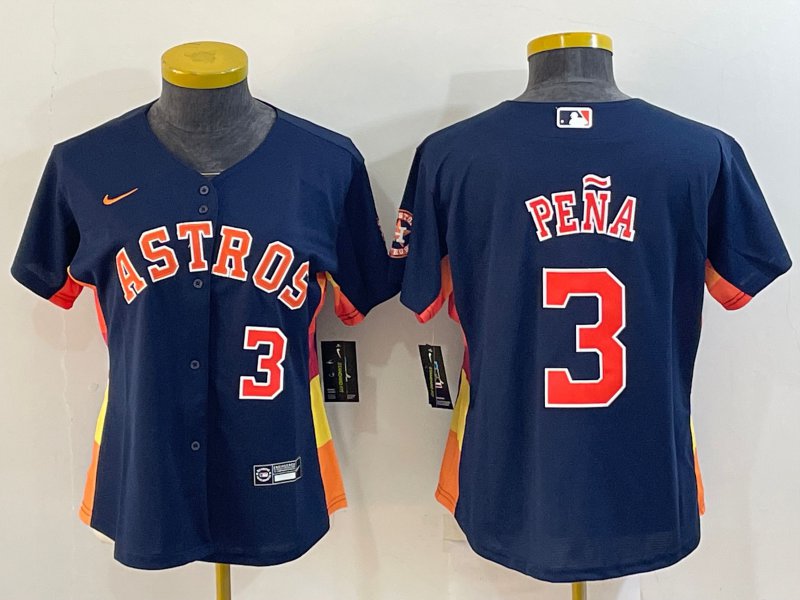 women's Baseball Team Uniform #3 Jeremy Pena Jerseys Navy Alternate CoolBase League ladys Shirts