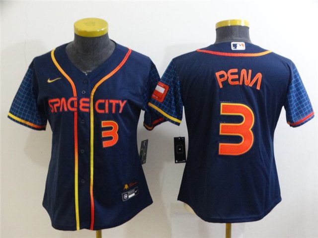 women's Baseball Team Uniform #3 Jeremy Pena Jerseys Navy City Connect CoolBase League ladys Shirts