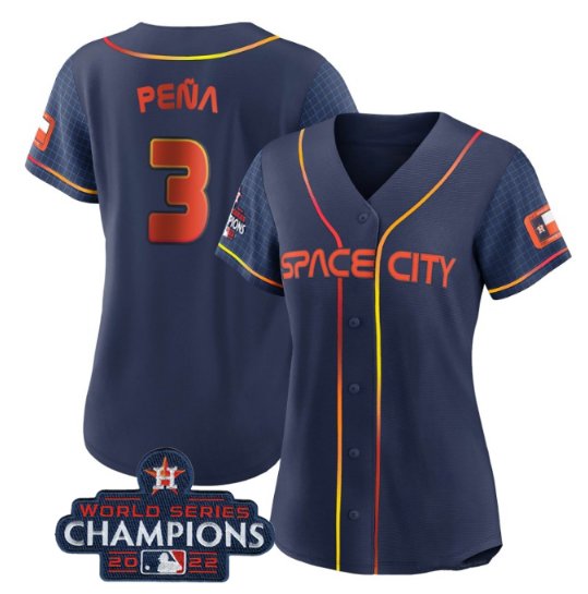 women's Baseball Team Uniform #3 Jeremy Pena Jerseys Navy City Connect 2022 Champions ladys Shirts