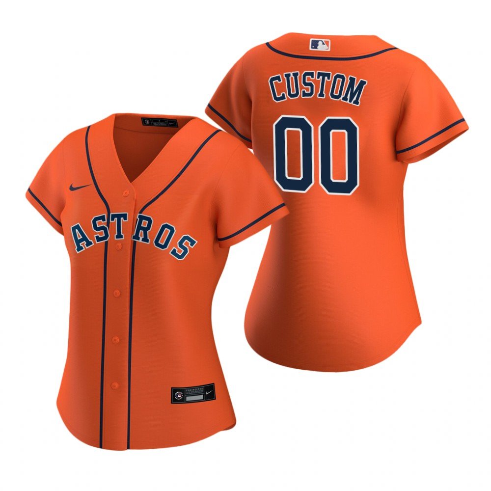 women's Baseball Astros Uniform #00 Custom name number Jerseys Orange CoolBase League ladys Shirts