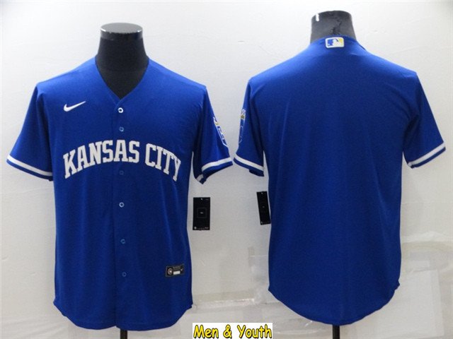 men's & youth Baseball Team Uniform Kansas City Royals Blank Jerseys Blue Alternate CoolBase Shirts