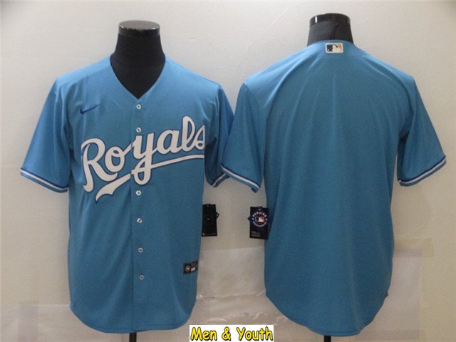 men's & youth Baseball Team Uniform Kansas City Royals Blank Jerseys Light Blue CoolBase Shirts