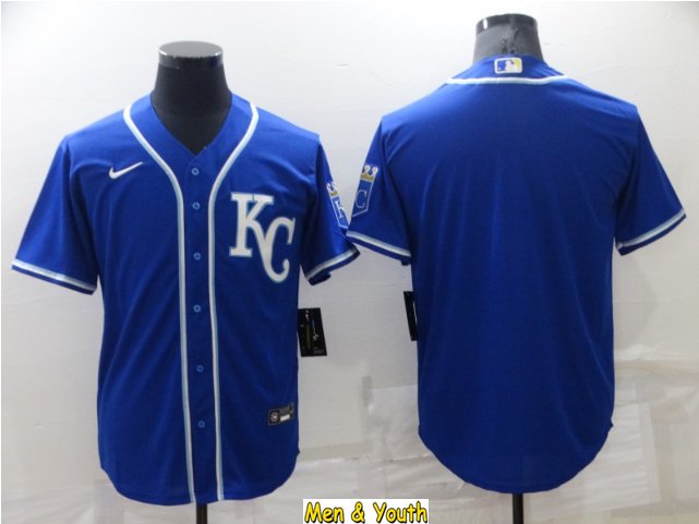 men's & youth Baseball Team Uniform Kansas City Royals Blank Jerseys Blue Alternate CoolBase Shirts