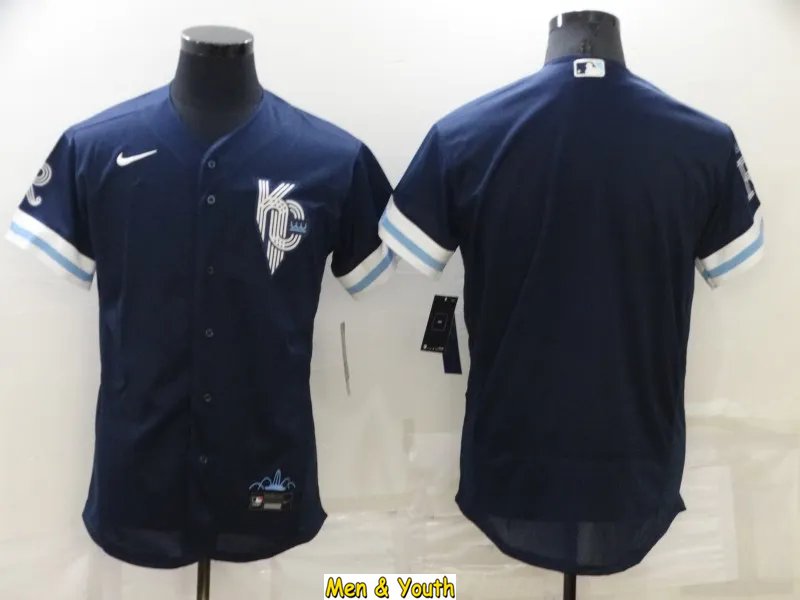 men's & youth Baseball Uniform Kansas City Royals Blank Jerseys Navy City Connect FlexBase Shirts