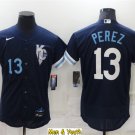 men's & youth Baseball Team Uniform #13 Salvador Perez Jerseys Navy City Connect FlexBase Shirts