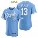 men's & youth Baseball Team Uniform #13 Salvador Perez Jerseys Light Blue Alternate FlexBase Shirts