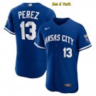 men's & youth Baseball Team Uniform #13 Salvador Perez Jerseys Royal Alternate FlexBase Shirts