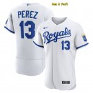 men's & youth Baseball Team Uniform #13 Salvador Perez Jerseys White Home FlexBase League Shirts