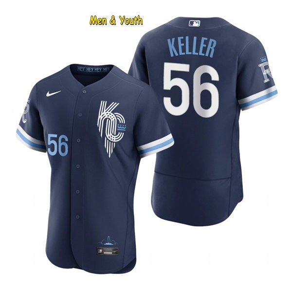 men's & youth Baseball Team Uniform 56 Brad Keller Jerseys Navy City