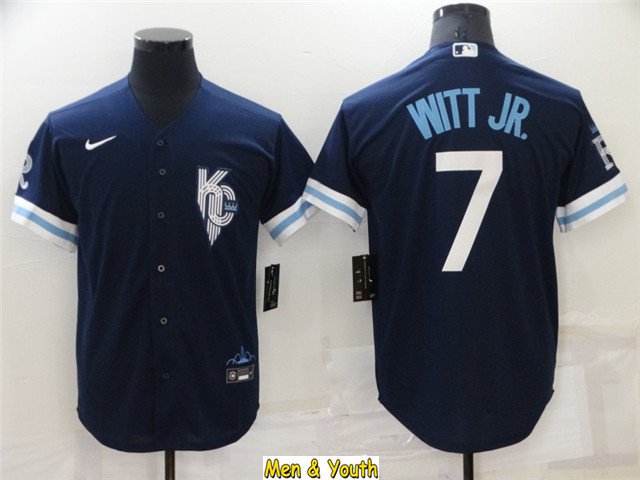 men's & youth Baseball Team Uniform #7 Bobby Witt Jr. Jerseys Navy City Connect CoolBase Shirts
