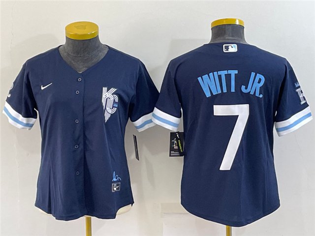 women's Baseball Team Uniform #7 Bobby Witt Jr. Jerseys Navy City Connect CoolBase ladys Shirts