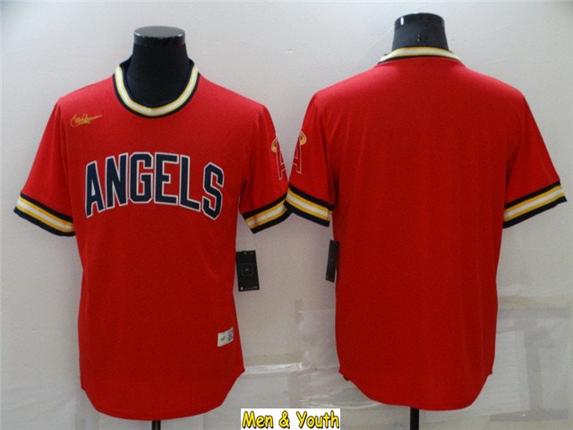 men's & youth Baseball Team Uniform Los Angeles Angels Blank Jerseys Red Cooperstown V Neck Shirts