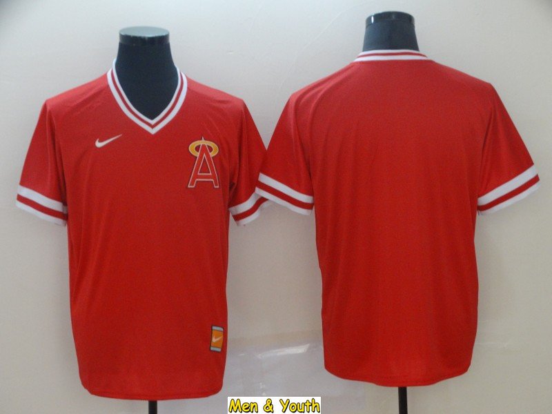 men's & youth Baseball Team Uniform Los Angeles Angels Blank Jerseys Red Cooperstown V Neck Shirts