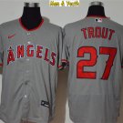 men's & youth Baseball Team Uniform #27 Mike Trout Jerseys Gray Road FlexBase League Shirts