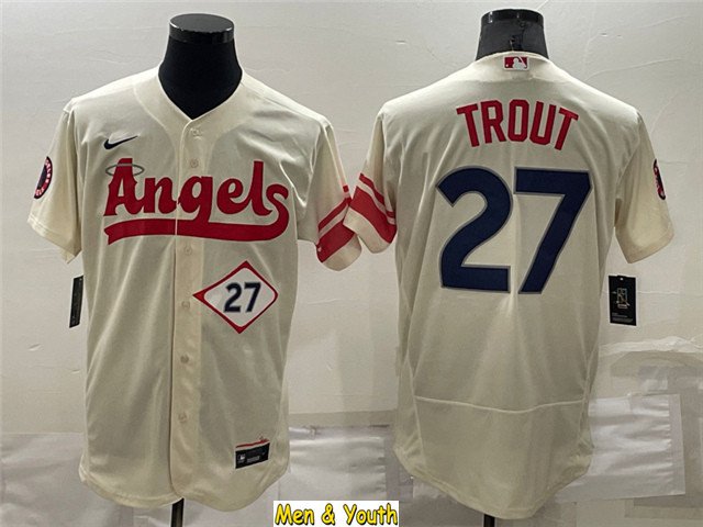 men's & youth Baseball Team Uniform #27 Mike Trout Jerseys Cream City Connect FlexBase League Shirts