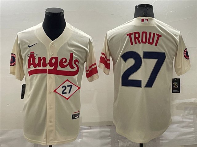 men's Baseball Team Uniform #27 Mike Trout Jerseys Cream City Connect CoolBase League adults Shirts
