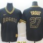 men's & youth Baseball Team Uniform #27 Mike Trout Jerseys Black Gold Cooperstown V Neck Shirts