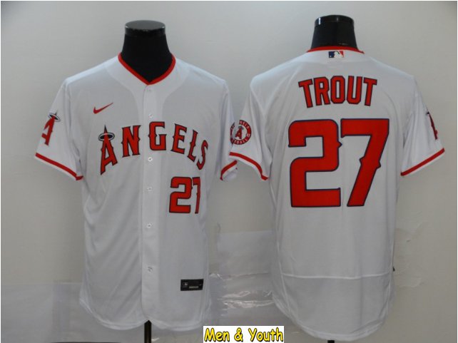 men's & youth Baseball Team Uniform #27 Mike Trout Jerseys White Home FlexBase League Shirts