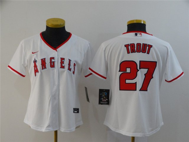 women's Baseball Team Uniform #27 Mike Trout Jerseys White Home CoolBase League ladys Shirts