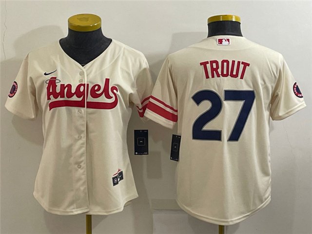 women's Baseball Team Uniform #27 Mike Trout Jerseys Cream City Connect CoolBase League ladys Shirts