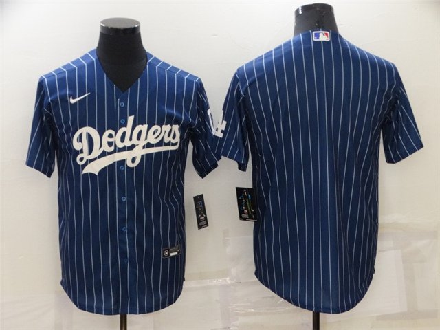 men's Baseball Team Uniform Los Angeles Dodgers Blank Jerseys Blue Pinstripe CoolBase adults Shirts