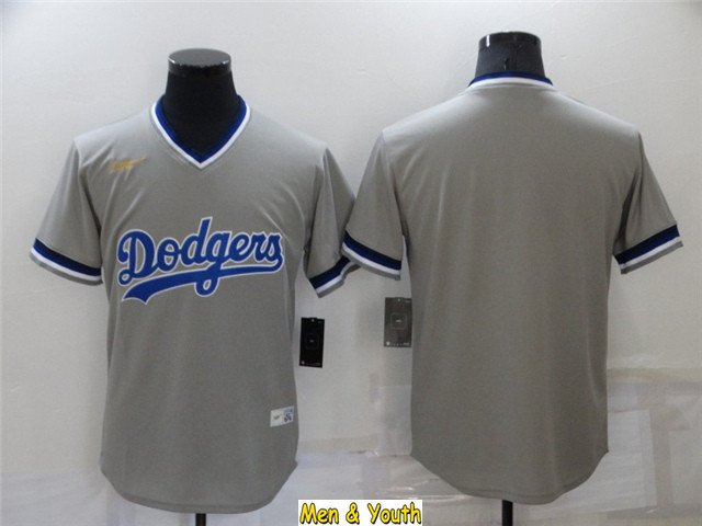 men's & youth Baseball Uniform Los Angeles Dodgers Blank Jerseys Gray Cooperstown V Neck Shirts