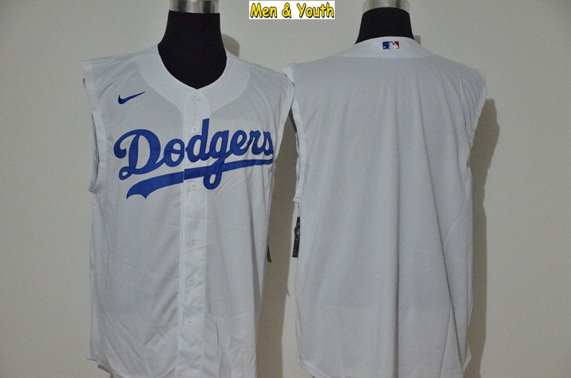men's & youth Baseball Team Uniform Los Angeles Dodgers Blank Jerseys White League Sleeveless Shirts