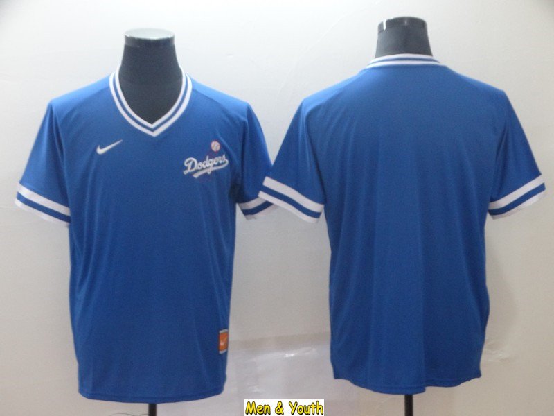 men's & youth Baseball Team Uniform Los Angeles Dodgers Blank Jerseys Blue Cooperstown V Neck Shirts