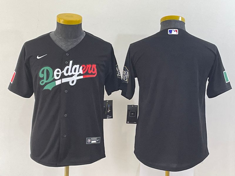 Youth Baseball Team Uniform Los Angeles Dodgers Blank Jerseys Black Mexico CoolBase kids Shirts