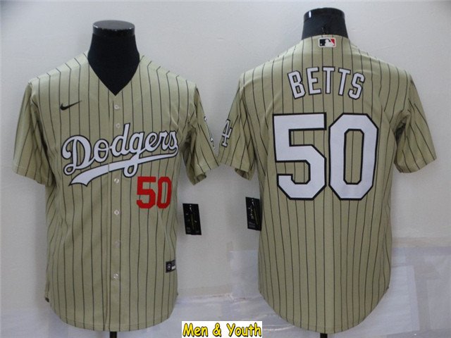 men's & youth Baseball Team Uniform #50 Mookie Betts Jerseys Gold Pinstripe CoolBase League Shirts