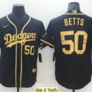 men's & youth Baseball Team Uniform #50 Mookie Betts Jerseys Black Gold CoolBase League Shirts