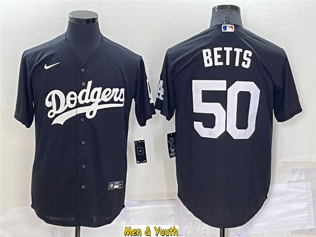 men's & youth Baseball Team Uniform #50 Mookie Betts Jerseys Black Turn Back The Clock Shirts