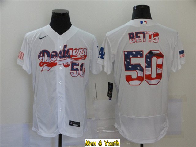 men's & youth Baseball Team Uniform #50 Mookie Betts Jerseys White USA Flag Fashion FlexBase Shirts