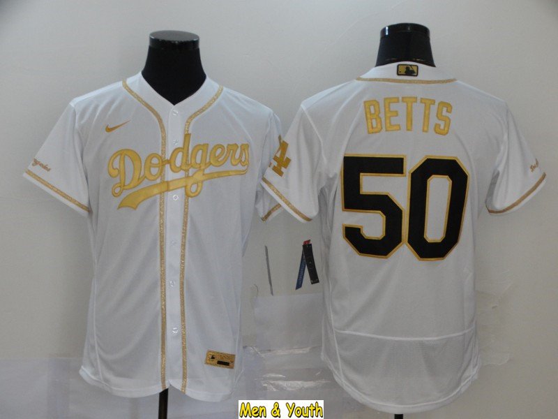 men's & youth Baseball Team Uniform #50 Mookie Betts Jerseys White Golden Edition FlexBase Shirts