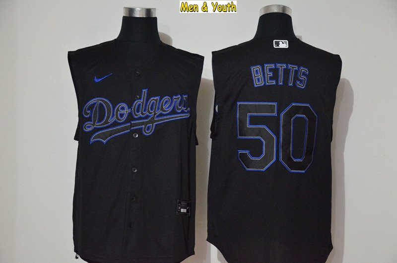 men's & youth Baseball Team Uniform #50 Mookie Betts Jerseys Black League Sleeveless Shirts
