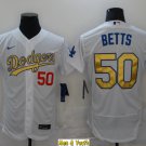 men's & youth Baseball Team Uniform #50 Mookie Betts Jerseys White Gold FlexBase League Shirts