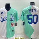 men's & youth Baseball Team Uniform #50 Mookie Betts Jerseys 2022 All-Star White/Green Split Shirts