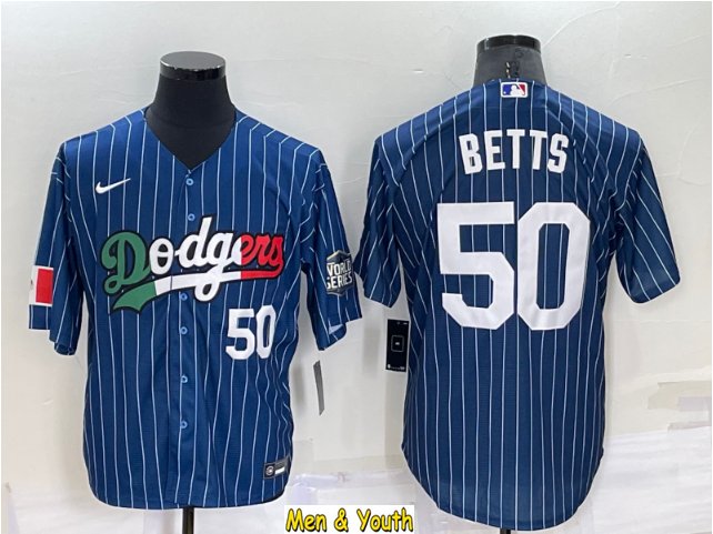 men's & youth Baseball Team Uniform #50 Mookie Betts Jerseys Blue Pinstripe Mexico CoolBase Shirts