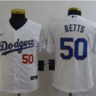 Youth Baseball Team Uniform #50 Mookie Betts Jerseys White 2021 Gold Program CoolBase kids Shirts