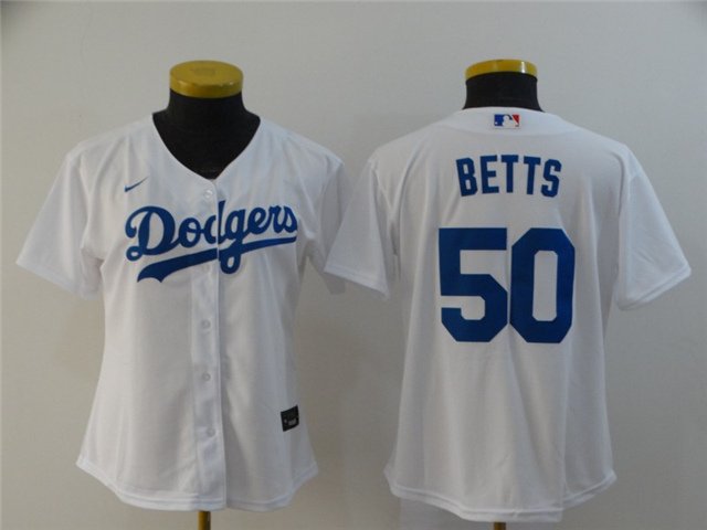 women's Baseball Team Uniform #50 Mookie Betts Jerseys White Home CoolBase League ladys Shirts