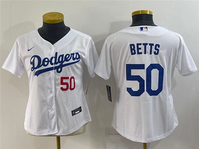 women's Baseball Team Uniform #50 Mookie Betts Jerseys White Home CoolBase League ladys Shirts